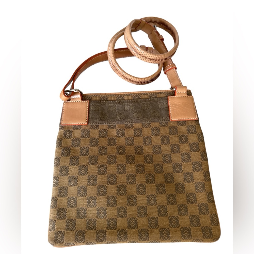 Authentic Loewe Brown & Tan LOGO Patterned Crossbody Bag